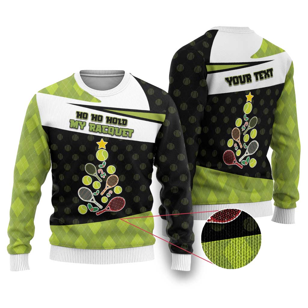 Personalized Tennis Christmas Ugly Christmas Sweater Ho Ho Hold My Racquet - Wonder Print Shop