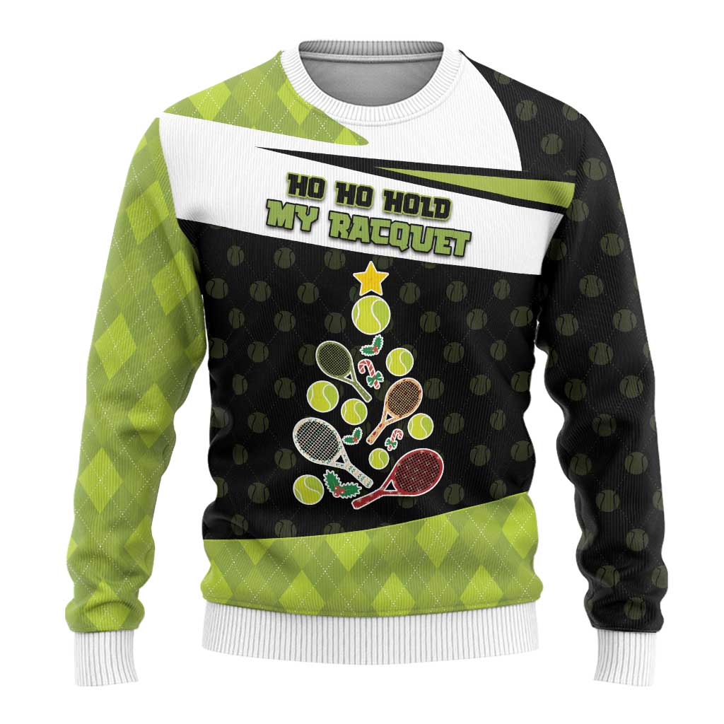 Personalized Tennis Christmas Ugly Christmas Sweater Ho Ho Hold My Racquet - Wonder Print Shop