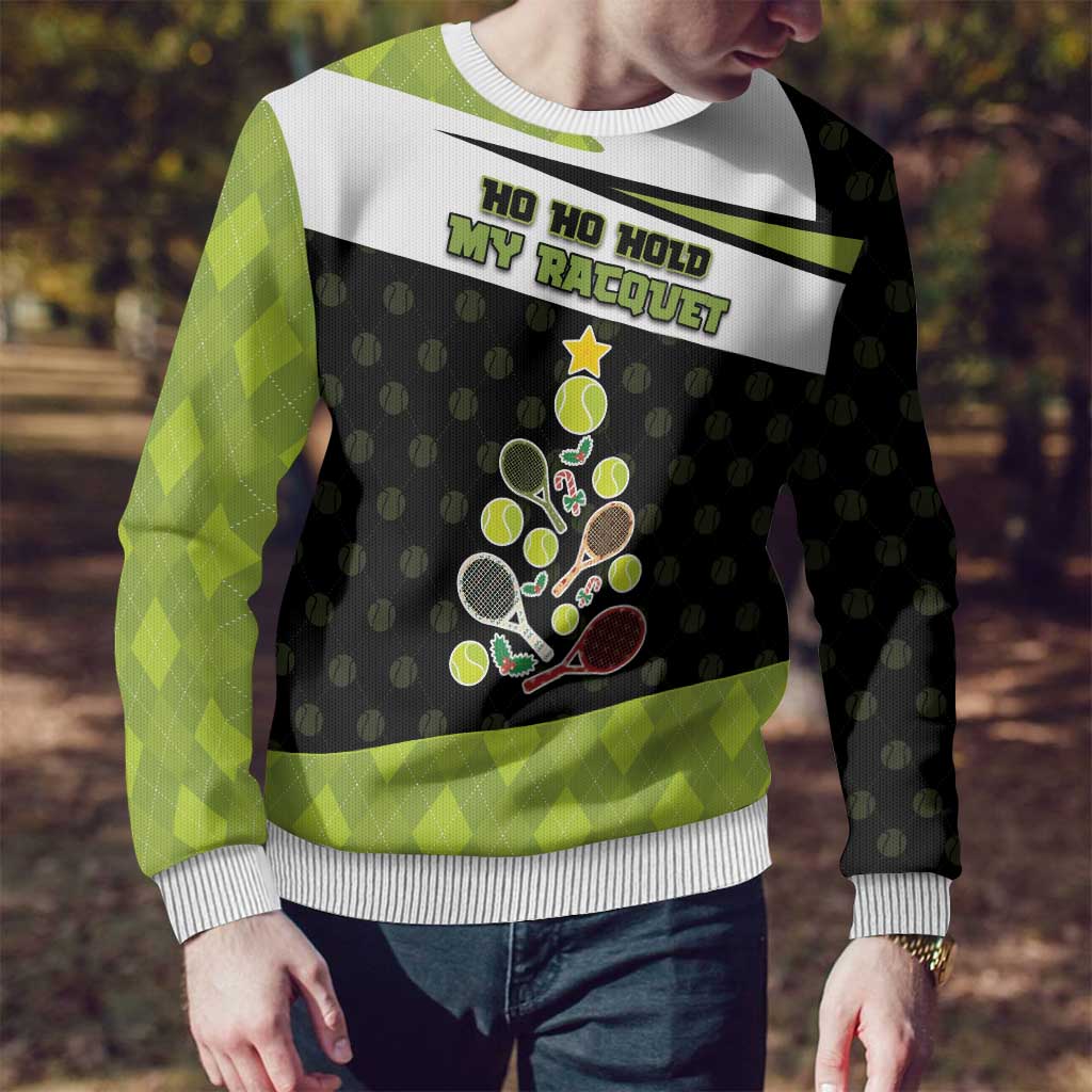 Personalized Tennis Christmas Ugly Christmas Sweater Ho Ho Hold My Racquet - Wonder Print Shop