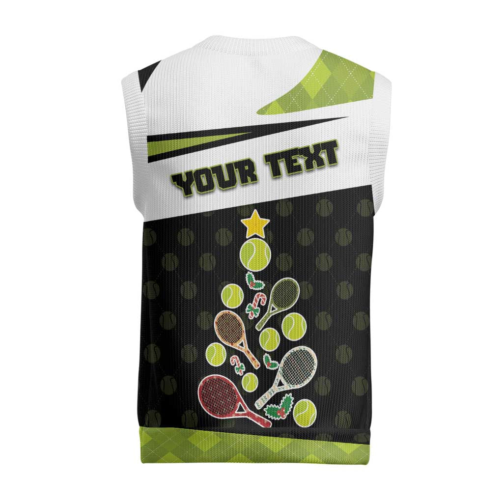 Personalized Tennis Christmas Christmas Knitted V-Neck Vest Ho Ho Hold My Racquet - Wonder Print Shop