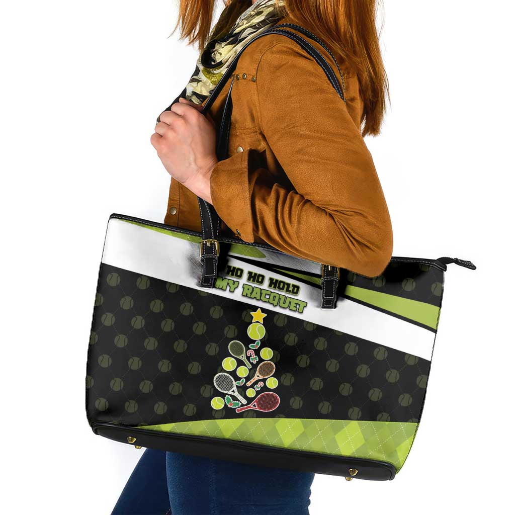 Tennis Christmas Leather Tote Bag Ho Ho Hold My Racquet - Wonder Print Shop