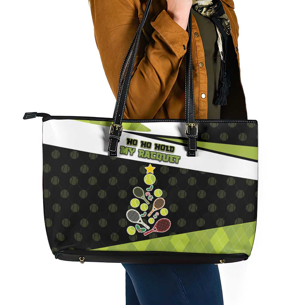 Tennis Christmas Leather Tote Bag Ho Ho Hold My Racquet - Wonder Print Shop