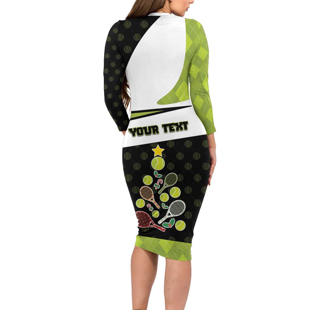 Personalized Tennis Christmas Long Sleeve Bodycon Dress Ho Ho Hold My Racquet - Wonder Print Shop