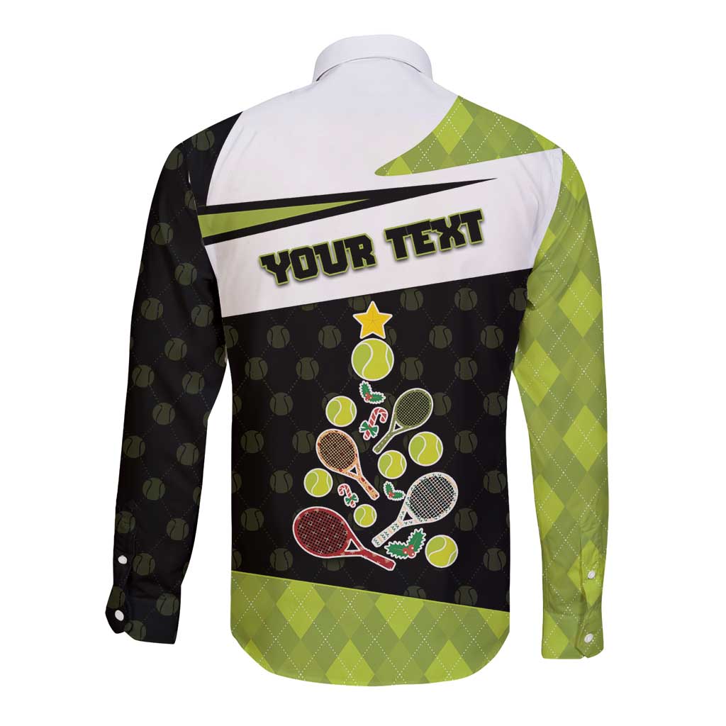Personalized Tennis Christmas Long Sleeve Button Shirt Ho Ho Hold My Racquet - Wonder Print Shop