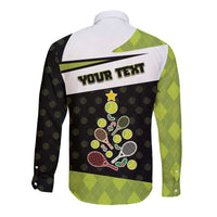 Personalized Tennis Christmas Long Sleeve Button Shirt Ho Ho Hold My Racquet - Wonder Print Shop