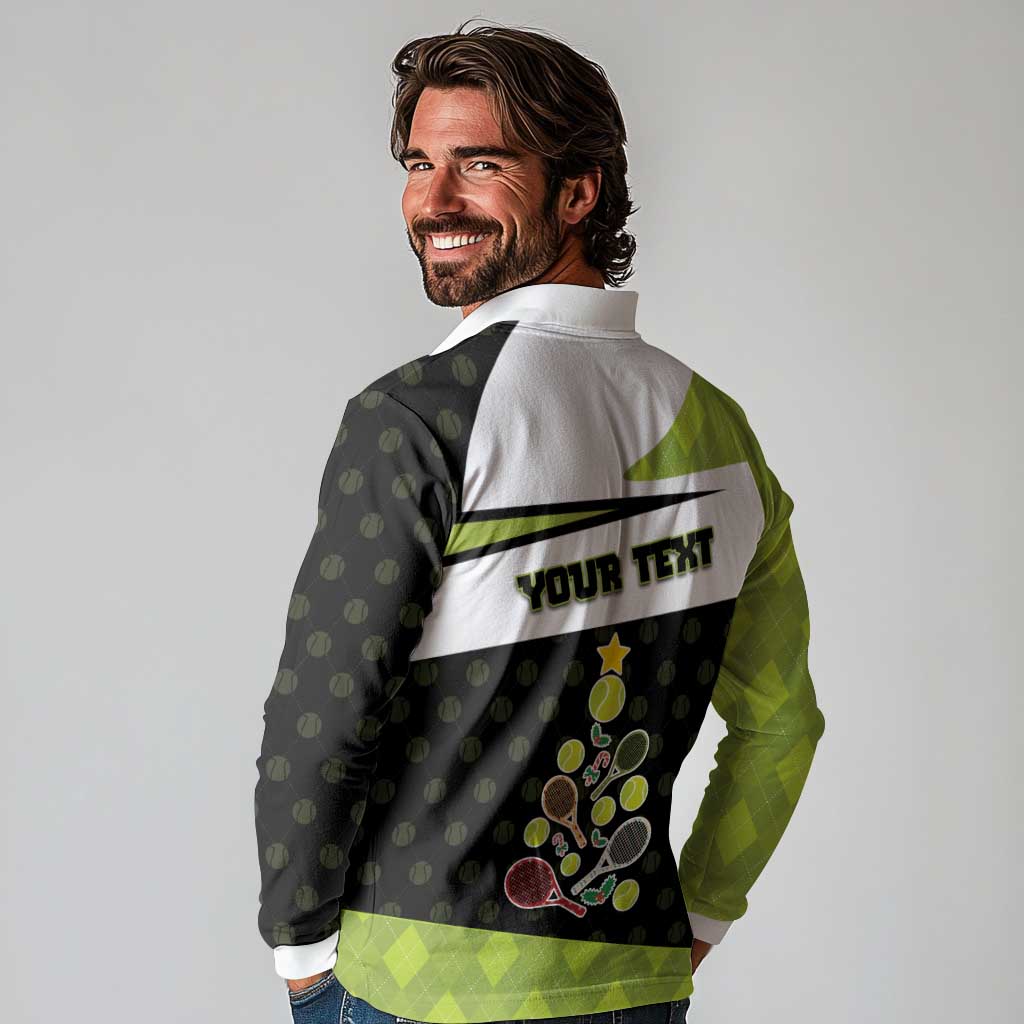 Personalized Tennis Christmas Long Sleeve Polo Shirt Ho Ho Hold My Racquet - Wonder Print Shop
