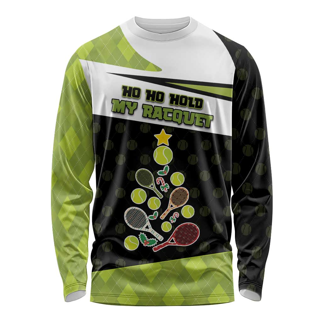 Personalized Tennis Christmas Long Sleeve Shirt Ho Ho Hold My Racquet - Wonder Print Shop