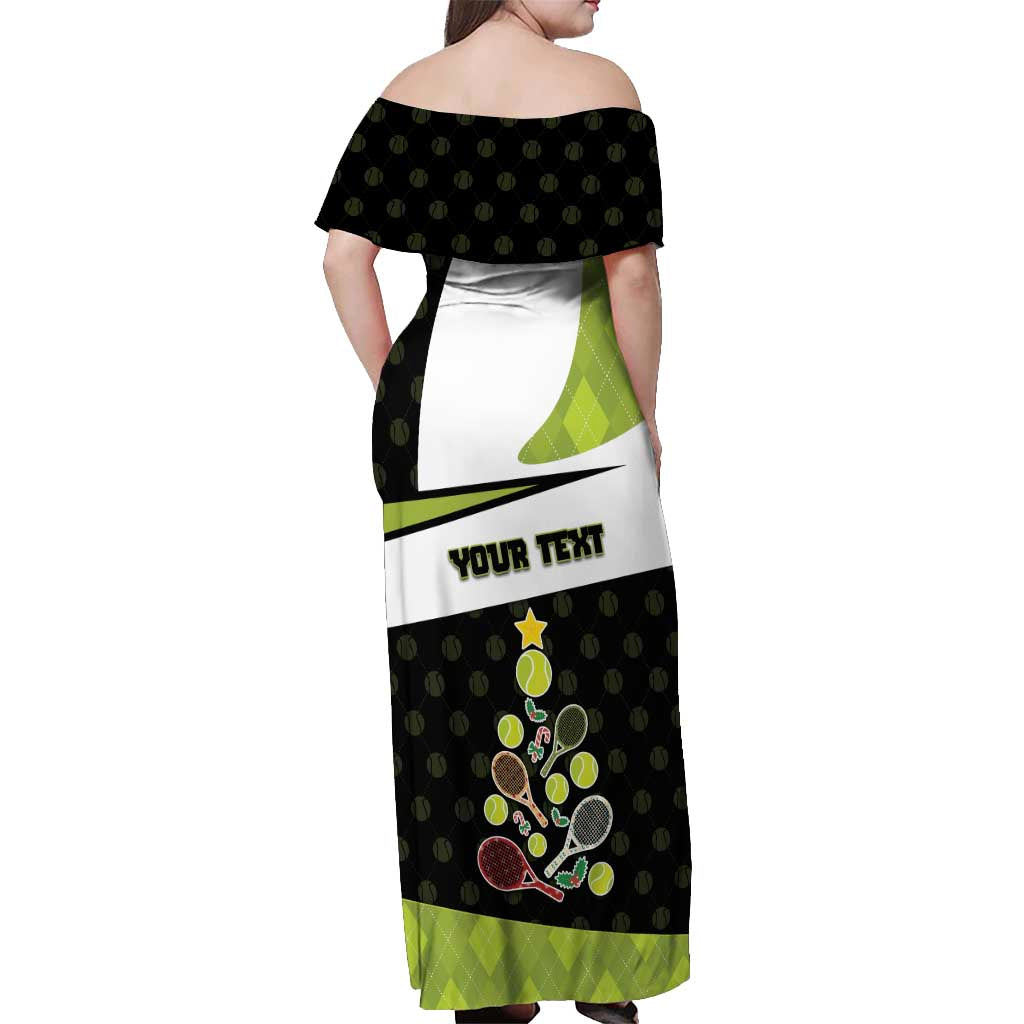 Personalized Tennis Christmas Off Shoulder Maxi Dress Ho Ho Hold My Racquet - Wonder Print Shop