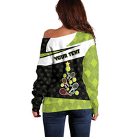 Personalized Tennis Christmas Off Shoulder Sweater Ho Ho Hold My Racquet - Wonder Print Shop