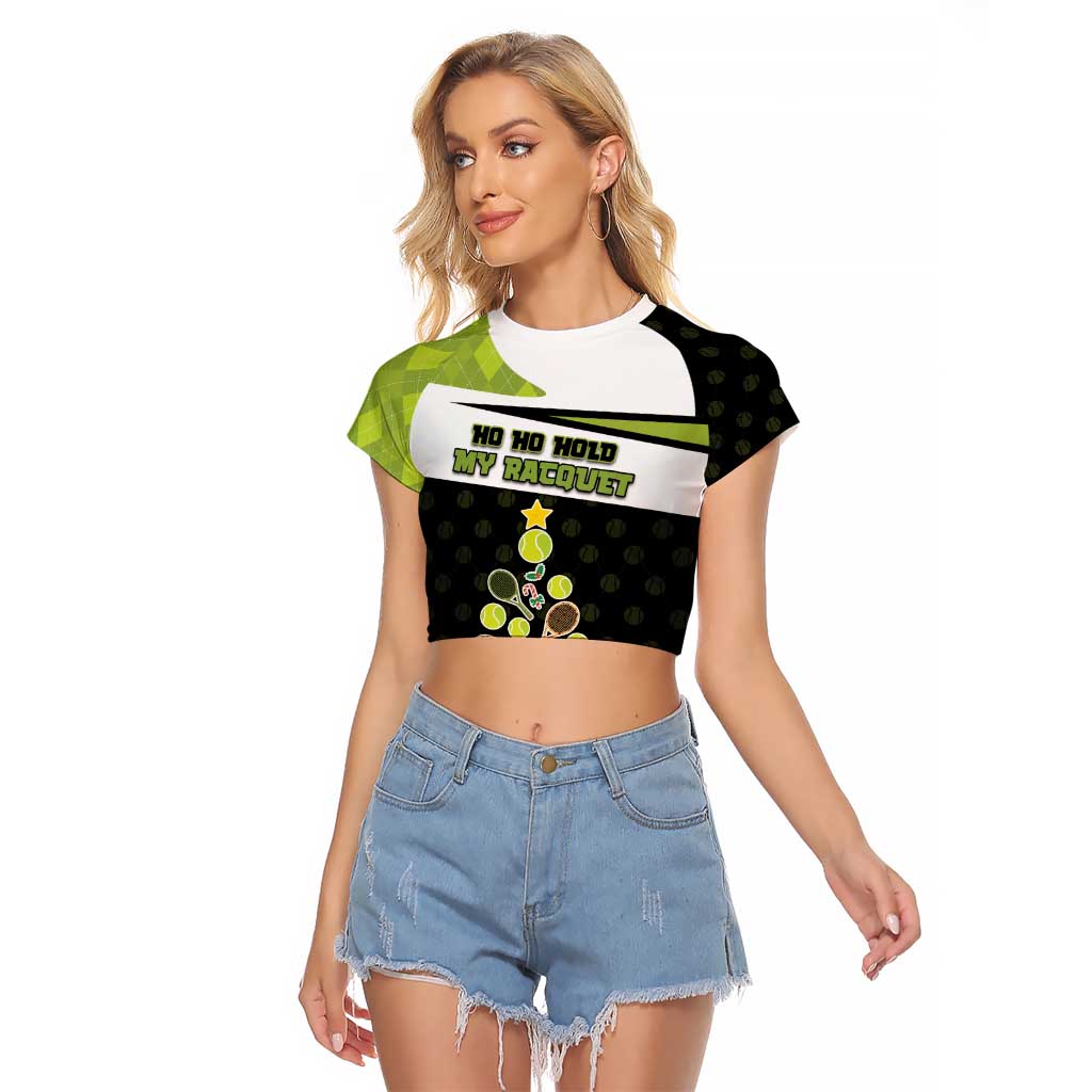 Personalized Tennis Christmas Raglan Cropped T Shirt Ho Ho Hold My Racquet - Wonder Print Shop