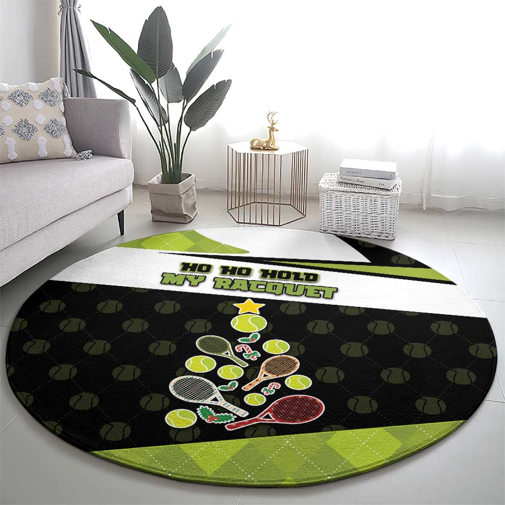 Tennis Christmas Round Carpet Ho Ho Hold My Racquet - Wonder Print Shop