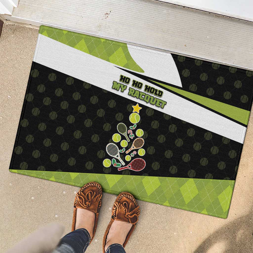 Tennis Christmas Rubber Doormat Ho Ho Hold My Racquet - Wonder Print Shop