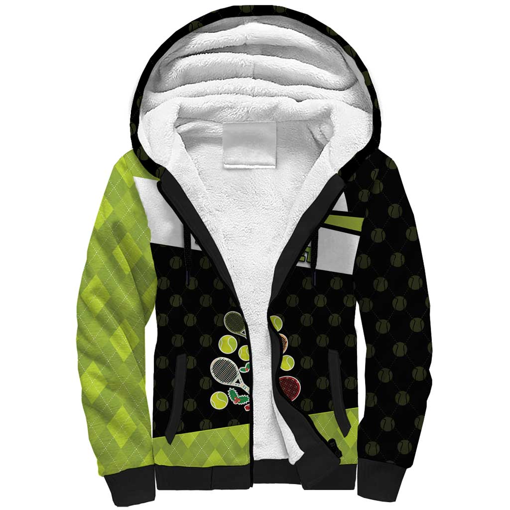 Personalized Tennis Christmas Sherpa Hoodie Ho Ho Hold My Racquet - Wonder Print Shop