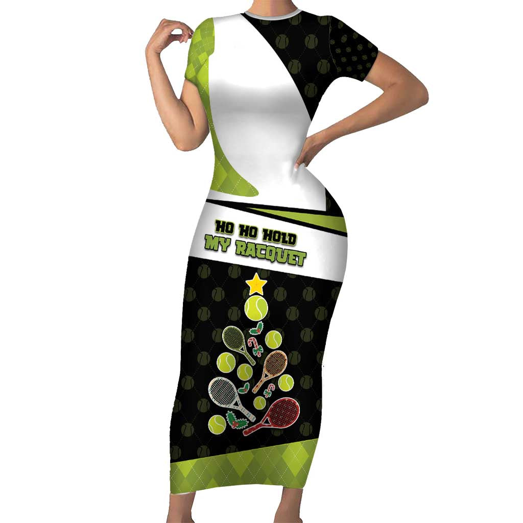 Personalized Tennis Christmas Short Sleeve Bodycon Dress Ho Ho Hold My Racquet - Wonder Print Shop