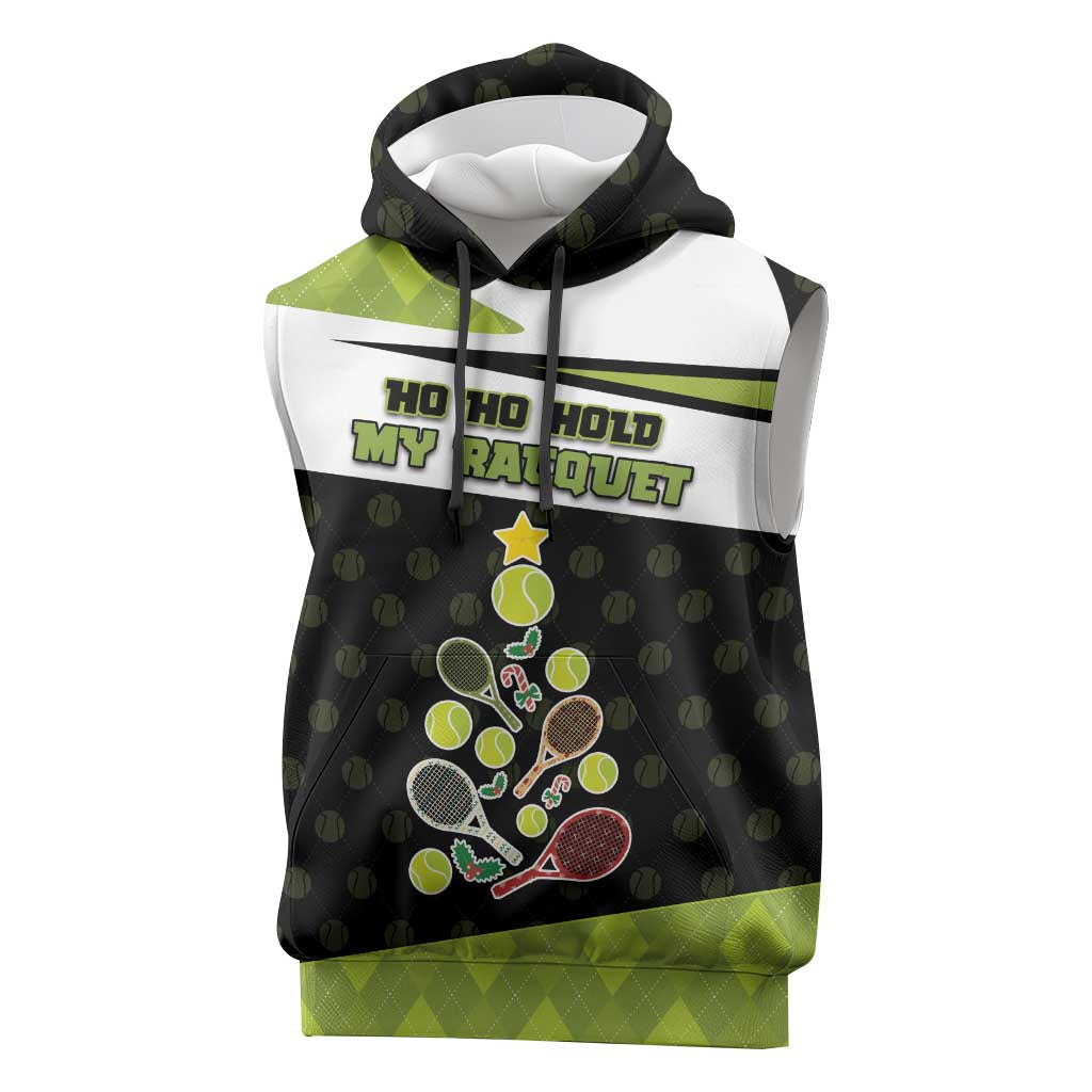 Personalized Tennis Christmas Sleeveless Hoodie Ho Ho Hold My Racquet - Wonder Print Shop