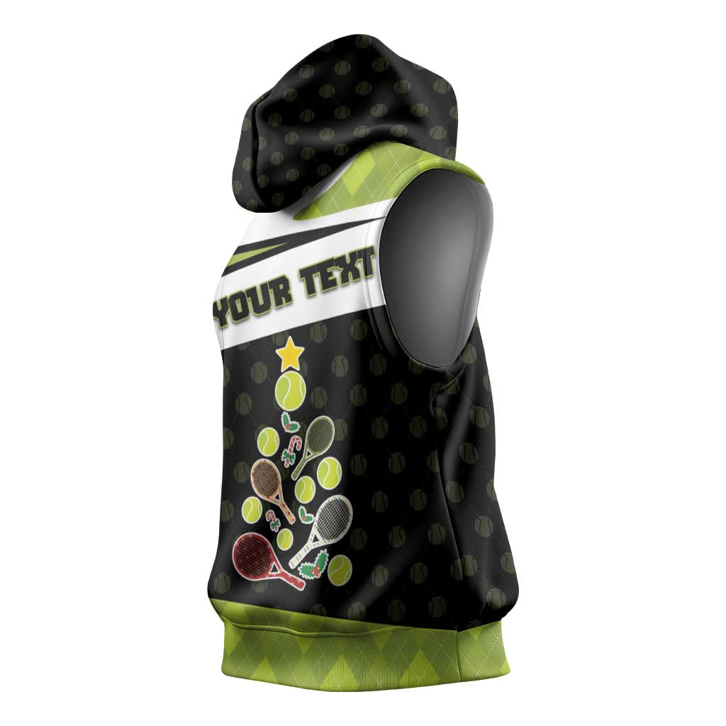 Personalized Tennis Christmas Sleeveless Hoodie Ho Ho Hold My Racquet - Wonder Print Shop