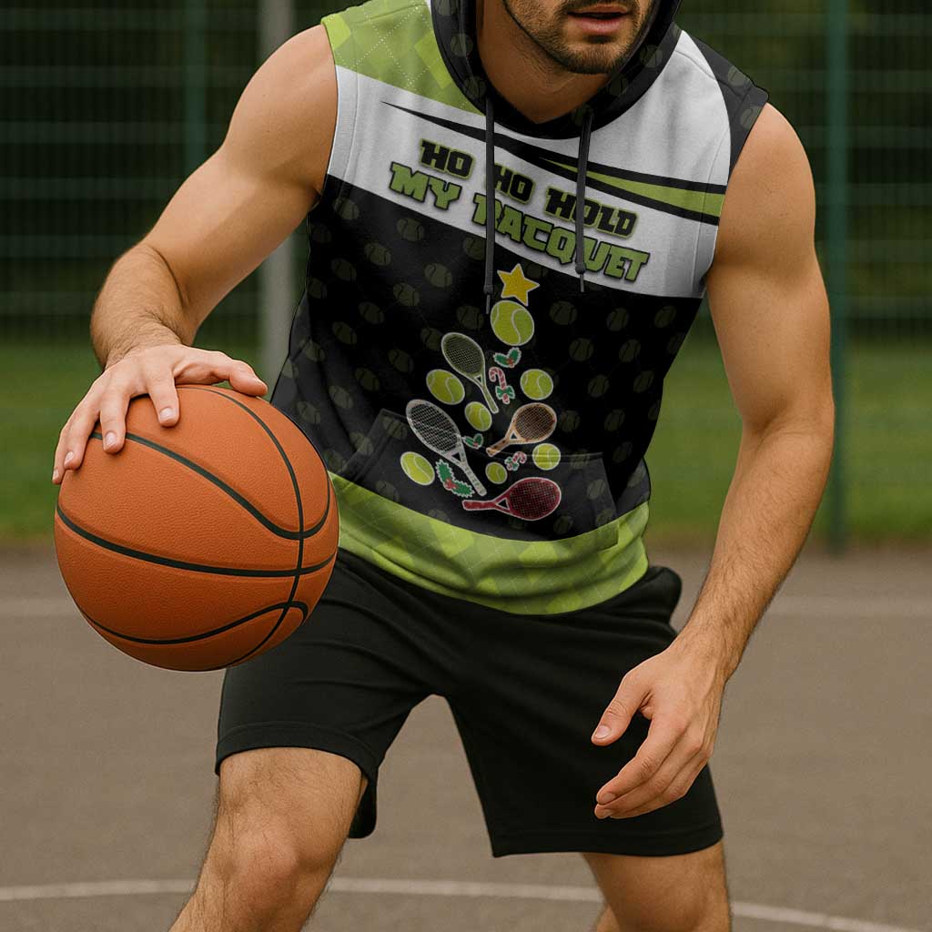 Personalized Tennis Christmas Sleeveless Hoodie Ho Ho Hold My Racquet - Wonder Print Shop