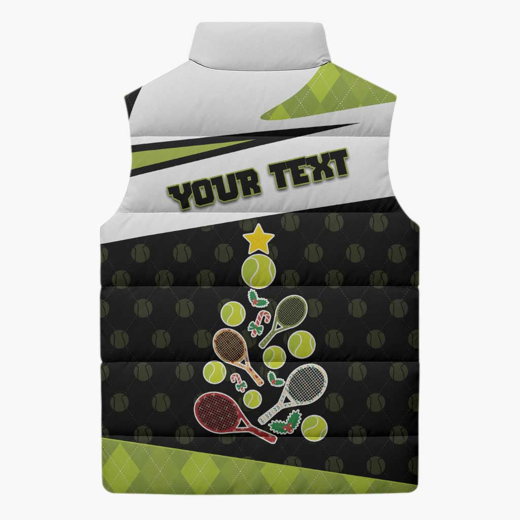 Personalized Tennis Christmas Sleeveless Puffer Jacket Ho Ho Hold My Racquet - Wonder Print Shop