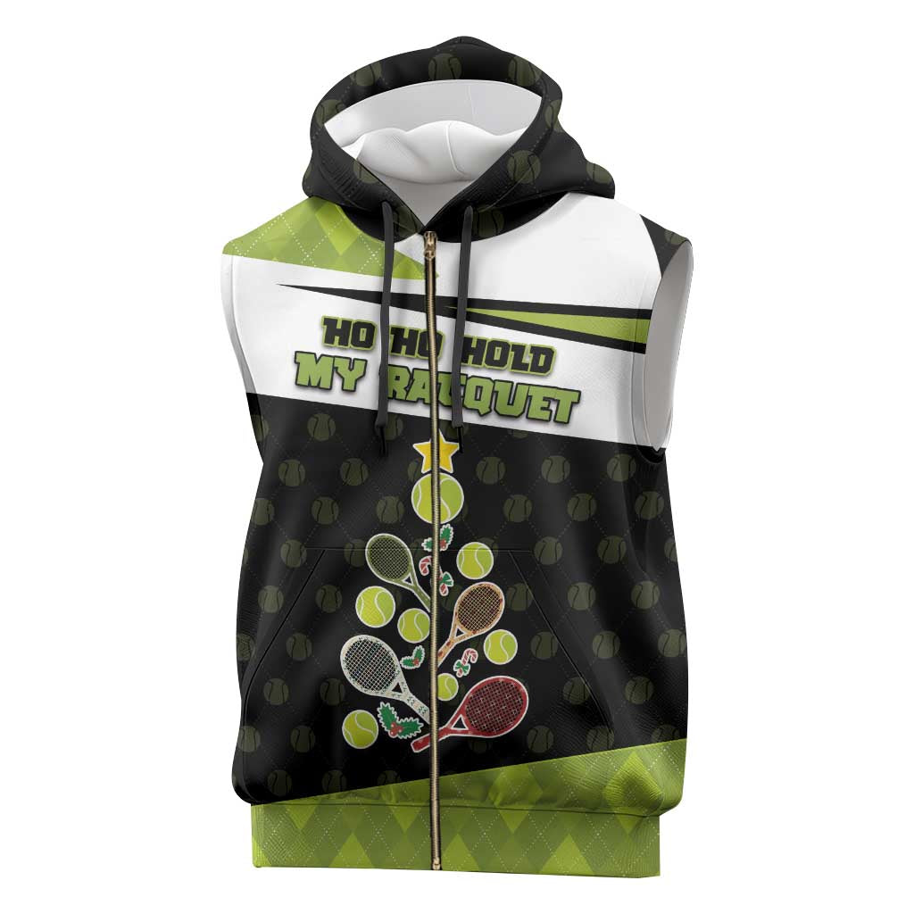 Personalized Tennis Christmas Sleeveless Zip Hoodie Ho Ho Hold My Racquet - Wonder Print Shop