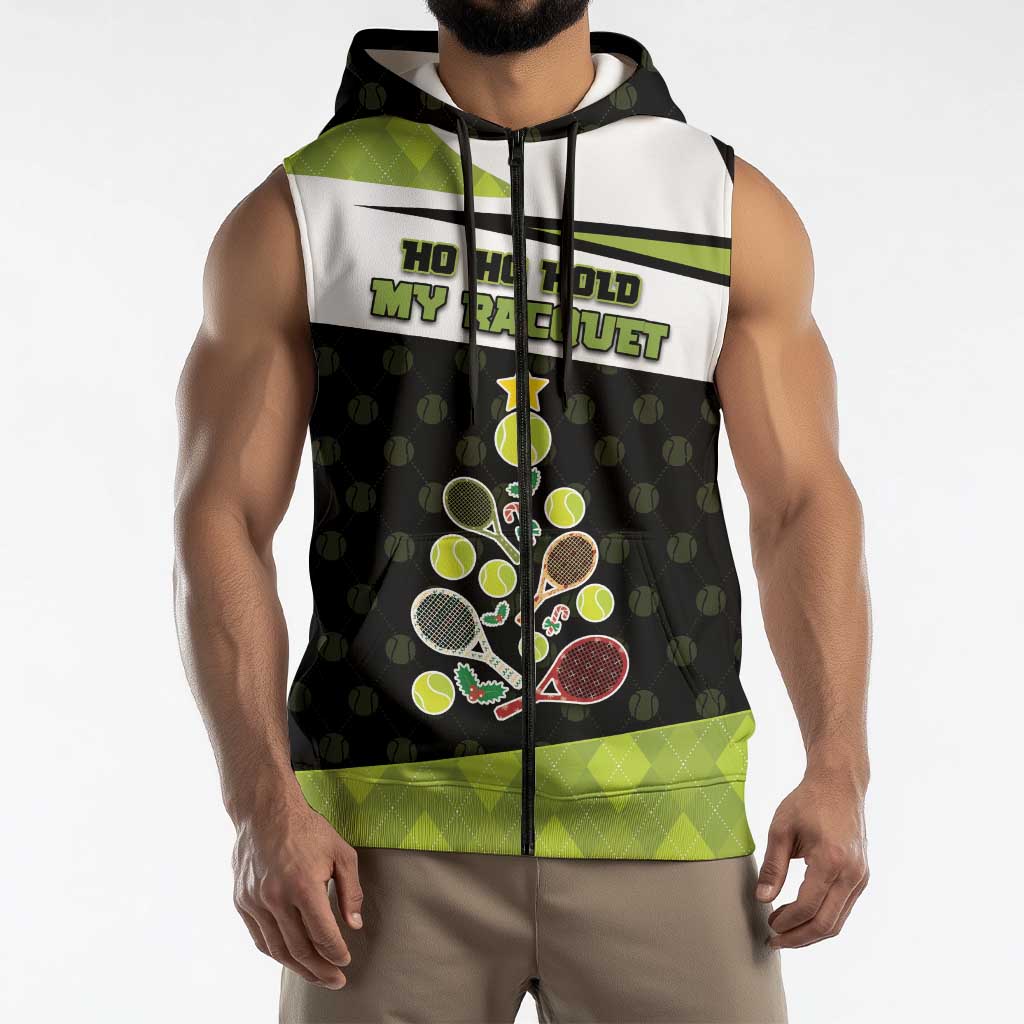 Personalized Tennis Christmas Sleeveless Zip Hoodie Ho Ho Hold My Racquet - Wonder Print Shop