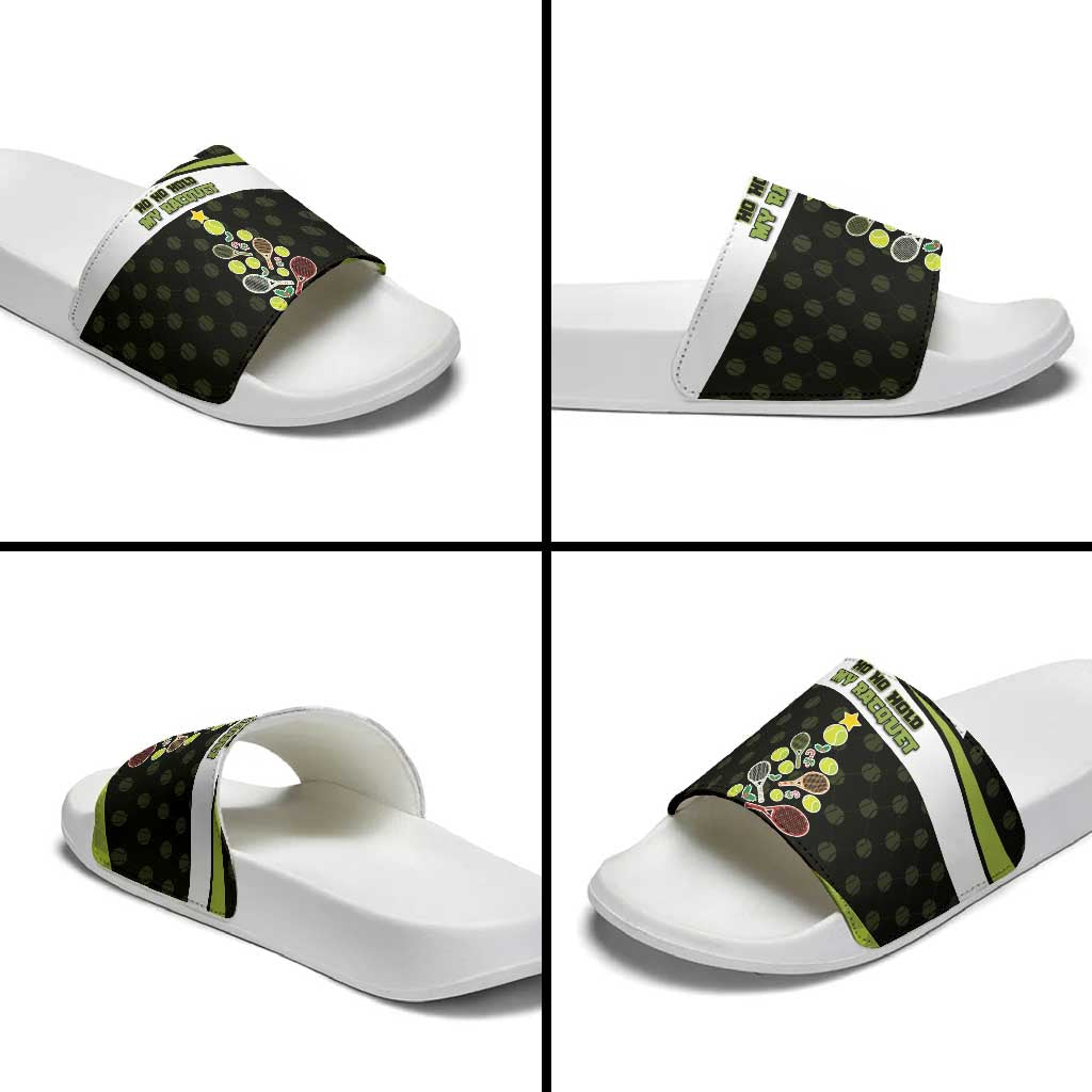 Tennis Christmas Slide Sandals Ho Ho Hold My Racquet - Wonder Print Shop