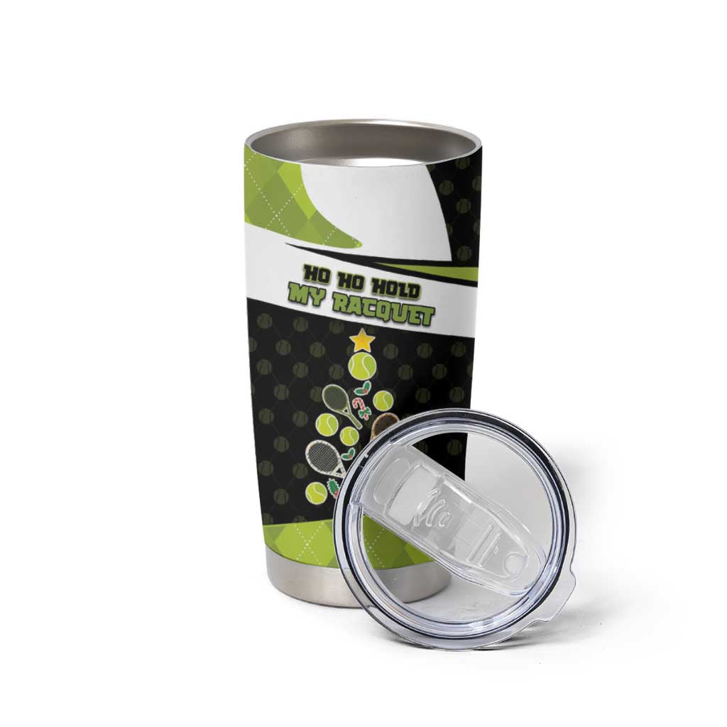 Personalized Tennis Christmas Tumbler Cup Ho Ho Hold My Racquet - Wonder Print Shop