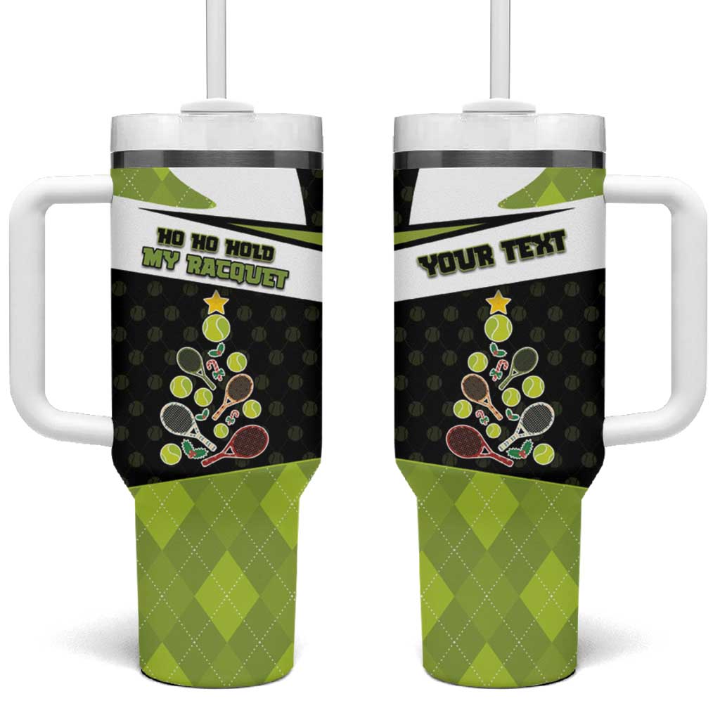 Personalized Tennis Christmas Tumbler With Handle Ho Ho Hold My Racquet - Wonder Print Shop