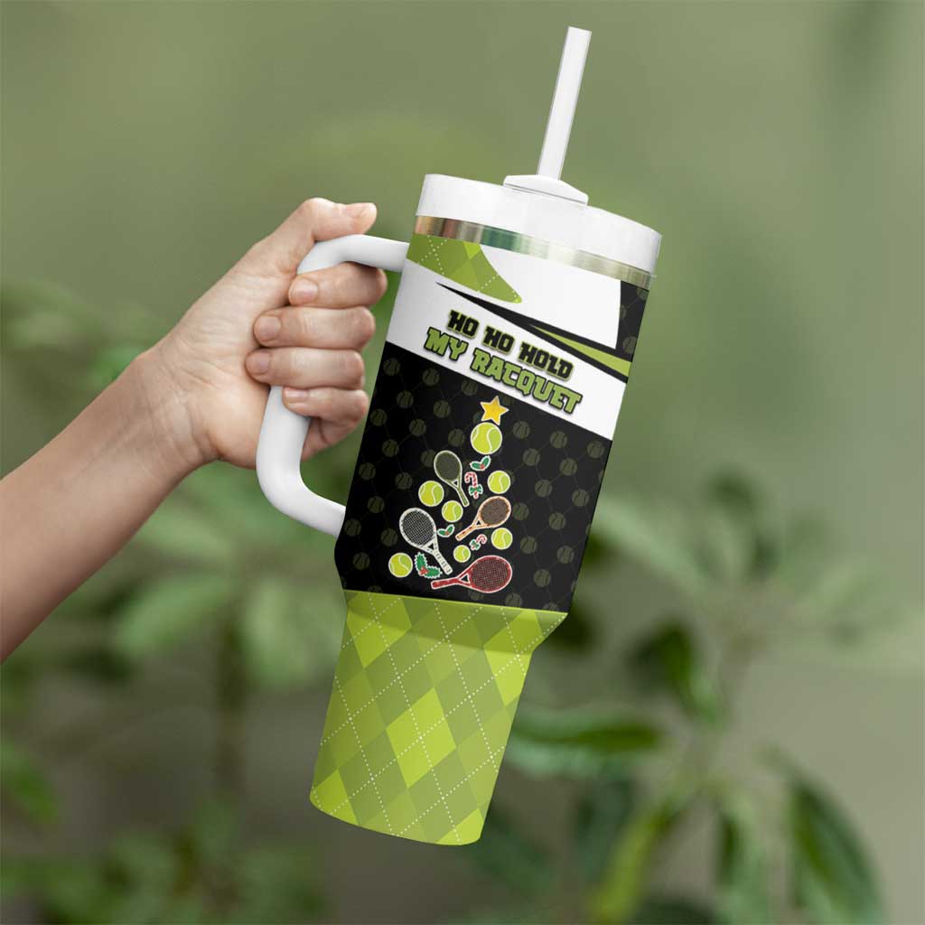 Personalized Tennis Christmas Tumbler With Handle Ho Ho Hold My Racquet - Wonder Print Shop