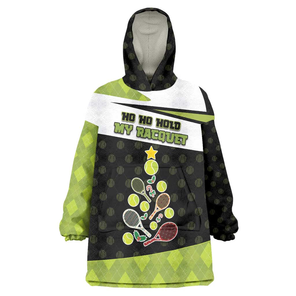 Personalized Tennis Christmas Wearable Blanket Hoodie Ho Ho Hold My Racquet - Wonder Print Shop