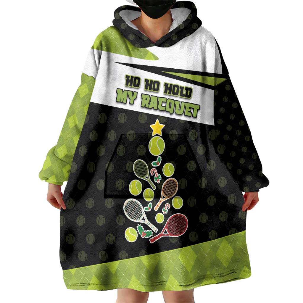 Personalized Tennis Christmas Wearable Blanket Hoodie Ho Ho Hold My Racquet - Wonder Print Shop