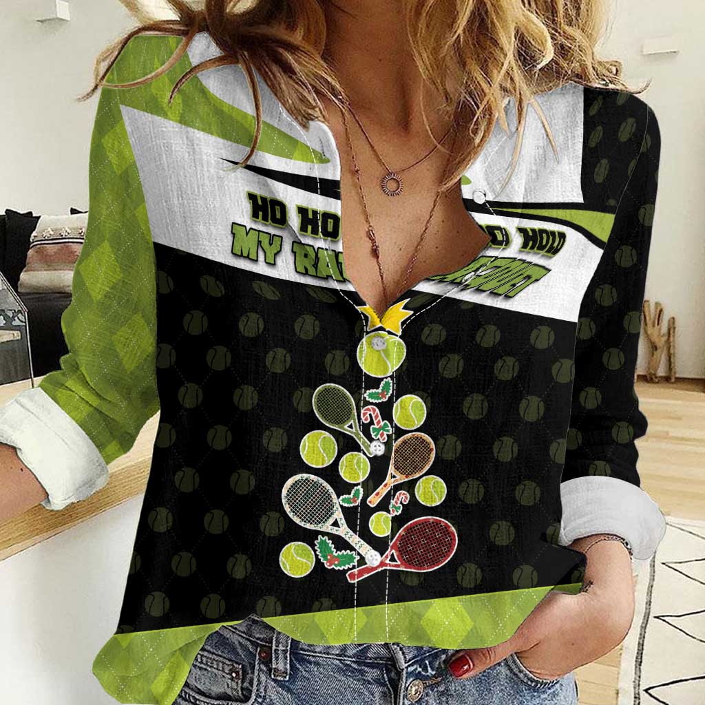 Personalized Tennis Christmas Women Casual Shirt Ho Ho Hold My Racquet - Wonder Print Shop