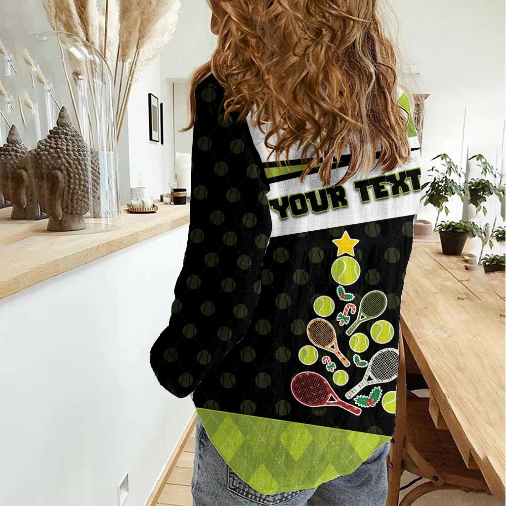 Personalized Tennis Christmas Women Casual Shirt Ho Ho Hold My Racquet - Wonder Print Shop