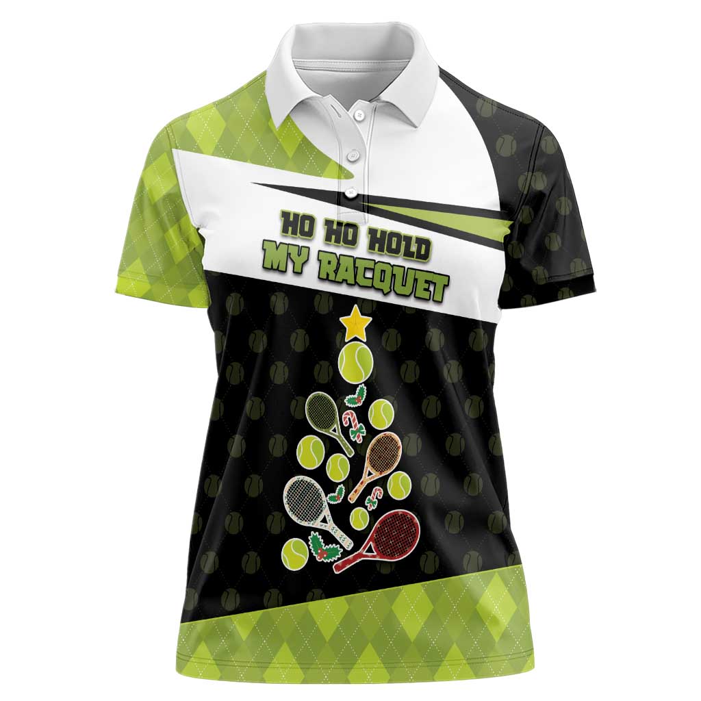Personalized Tennis Christmas Women Polo Shirt Ho Ho Hold My Racquet - Wonder Print Shop