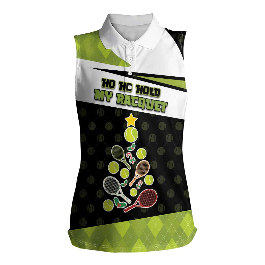 Personalized Tennis Christmas Women Sleeveless Polo Shirt Ho Ho Hold My Racquet - Wonder Print Shop