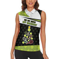 Personalized Tennis Christmas Women Sleeveless Polo Shirt Ho Ho Hold My Racquet - Wonder Print Shop