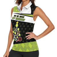 Personalized Tennis Christmas Women Sleeveless Polo Shirt Ho Ho Hold My Racquet - Wonder Print Shop