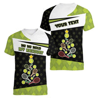 Personalized Tennis Christmas Women V-Neck T-Shirt Ho Ho Hold My Racquet - Wonder Print Shop