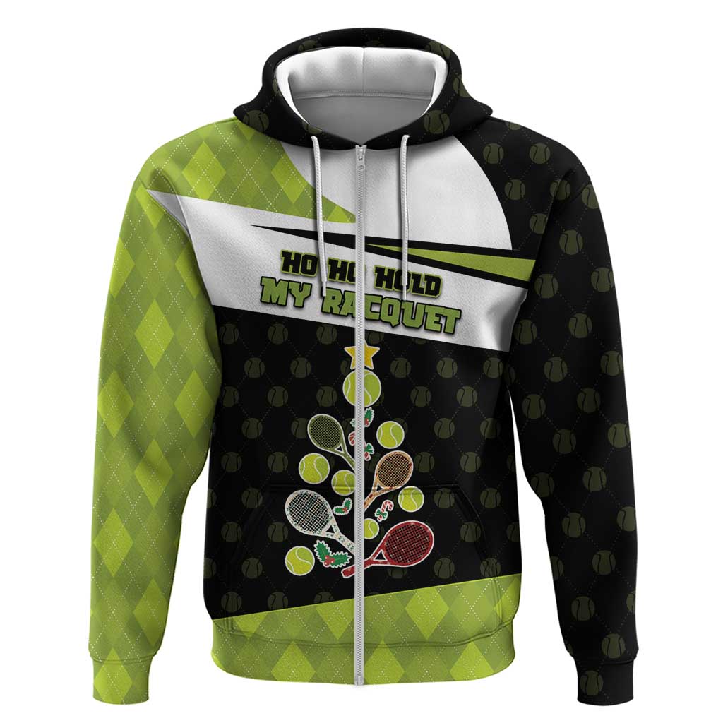 Personalized Tennis Christmas Zip Hoodie Ho Ho Hold My Racquet - Wonder Print Shop