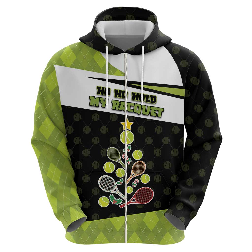 Personalized Tennis Christmas Zip Hoodie Ho Ho Hold My Racquet - Wonder Print Shop