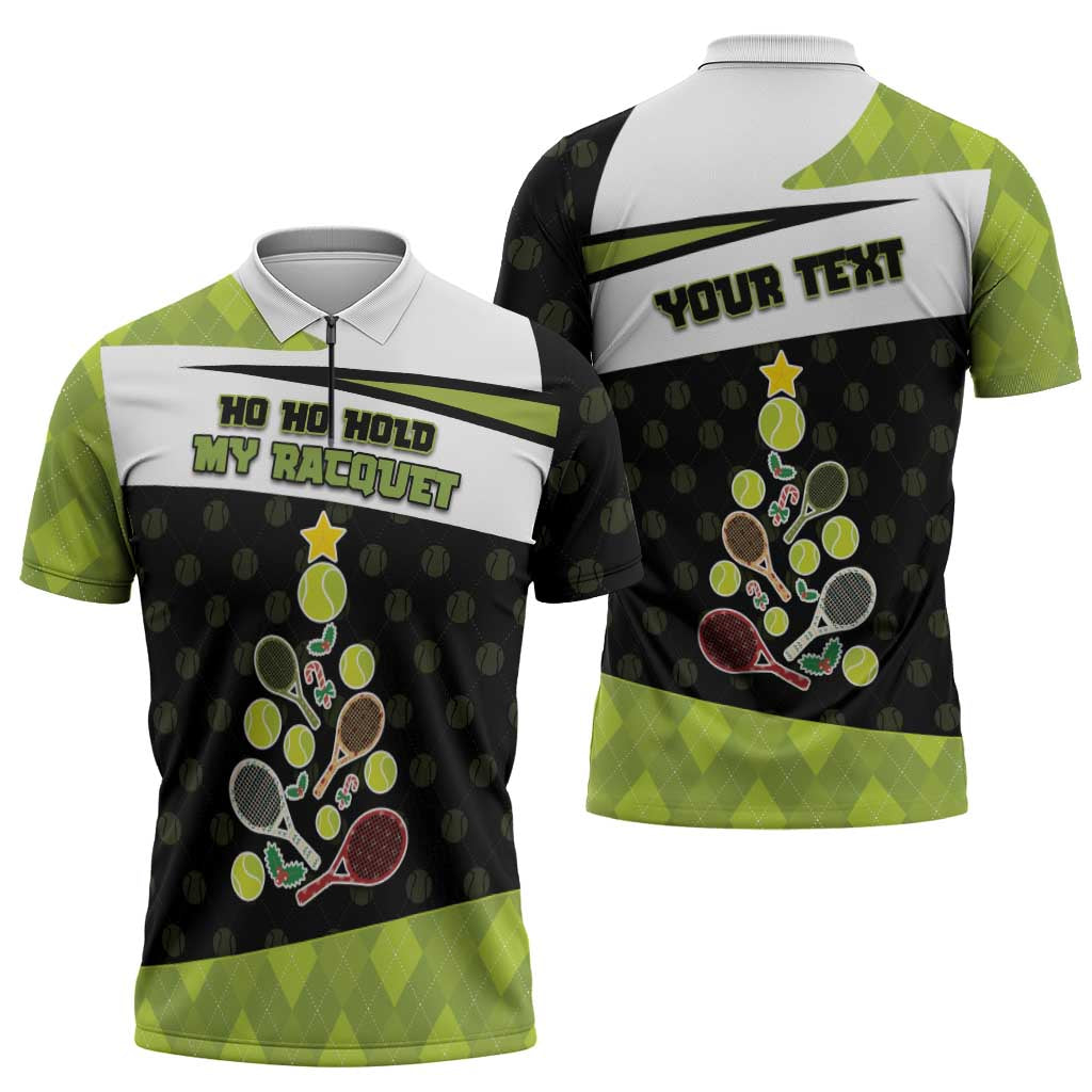 Personalized Tennis Christmas Zipper Polo Shirt Ho Ho Hold My Racquet - Wonder Print Shop