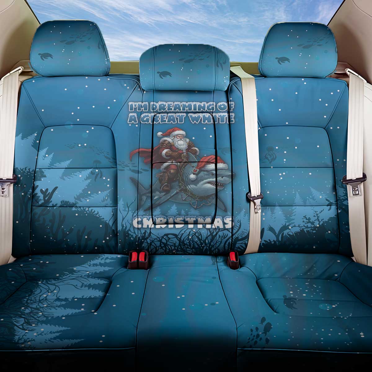 Merry Sharkmas Back Car Seat Cover I Am Dreaming Of A Great White Christmas - Wonder Print Shop