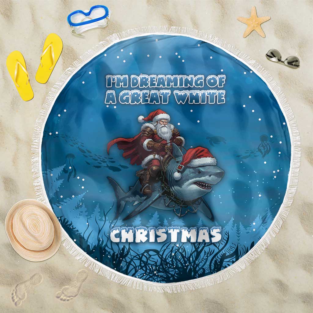 Merry Sharkmas Beach Blanket I Am Dreaming Of A Great White Christmas - Wonder Print Shop