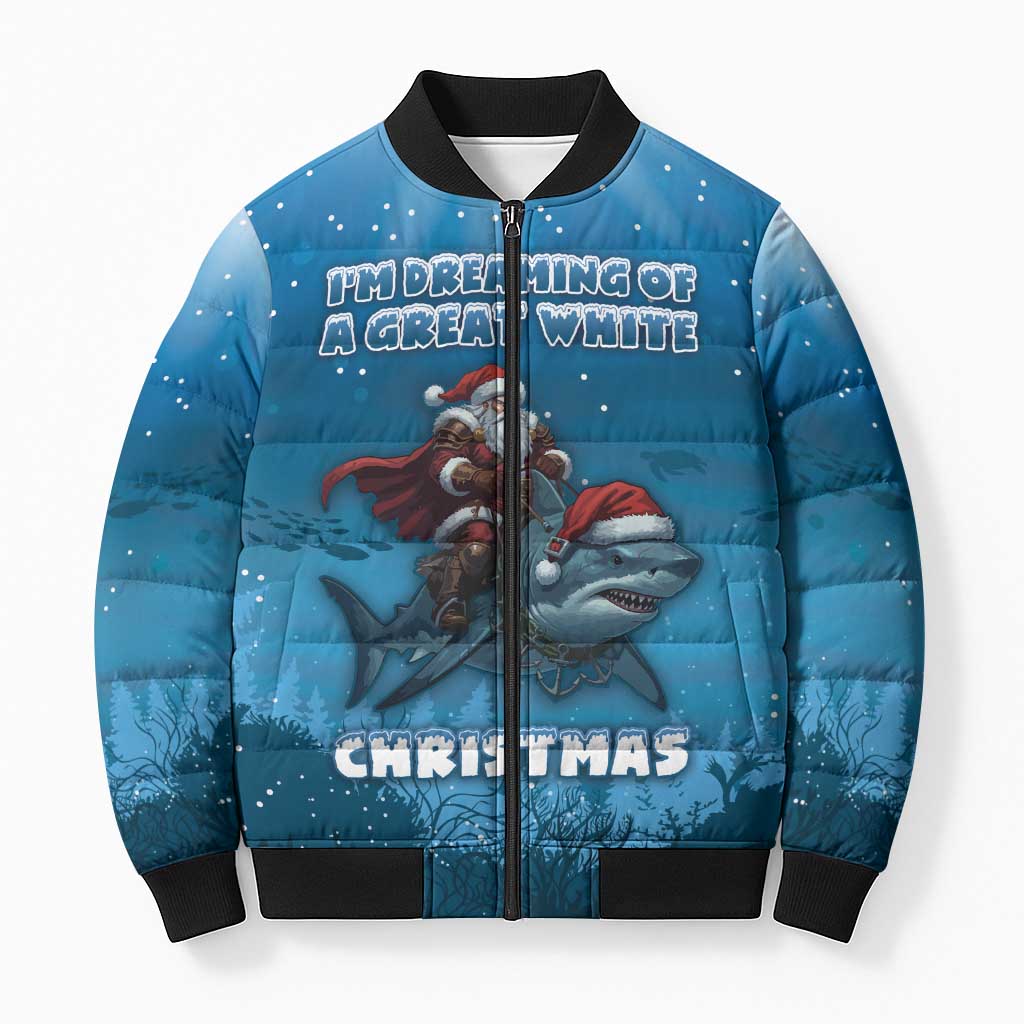 Merry Sharkmas Bomber Puffer Jacket I Am Dreaming Of A Great White Christmas - Wonder Print Shop