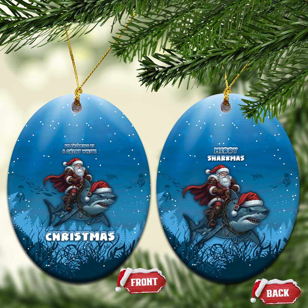Merry Sharkmas Ceramic Ornament I Am Dreaming Of A Great White Christmas - Wonder Print Shop