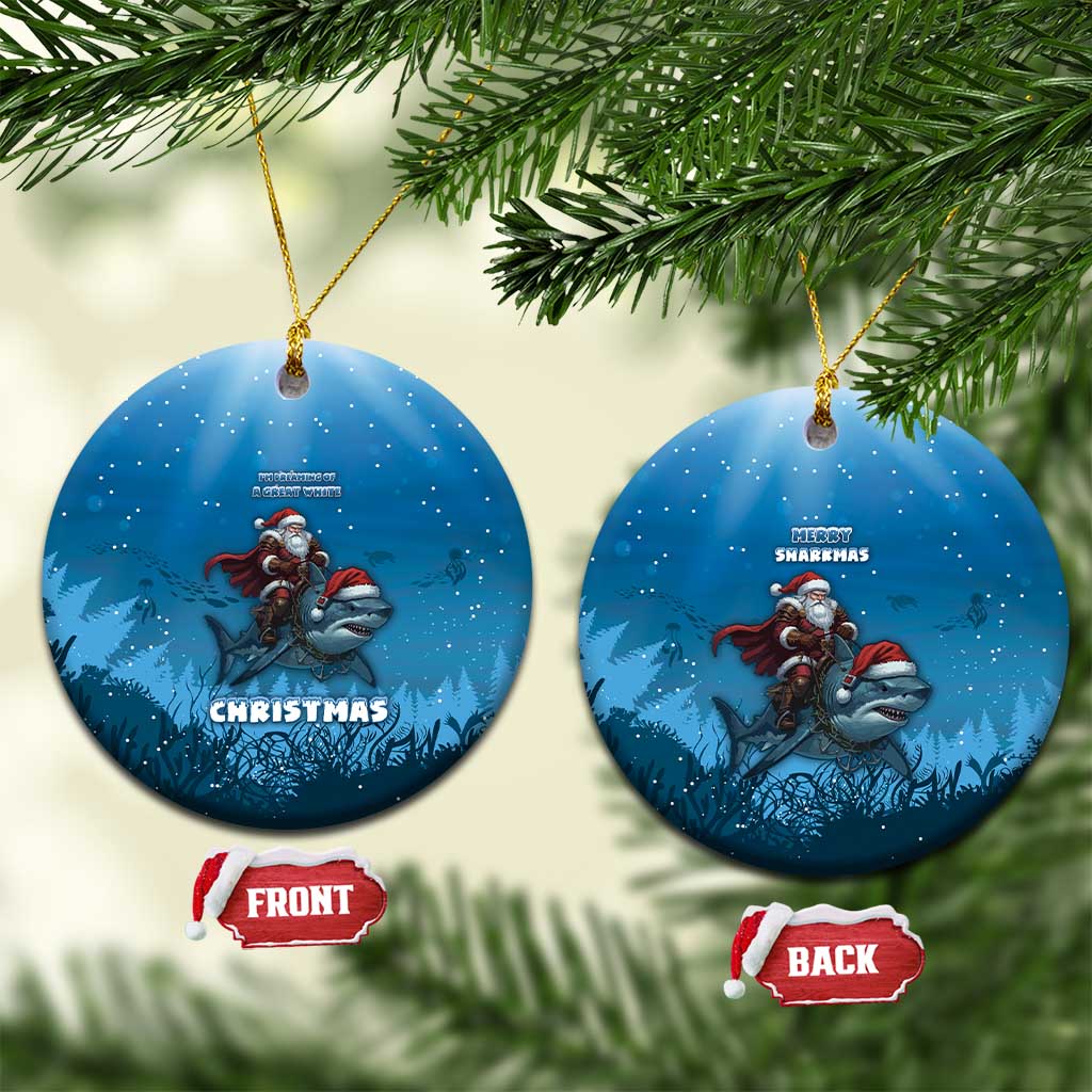 Merry Sharkmas Ceramic Ornament I Am Dreaming Of A Great White Christmas - Wonder Print Shop