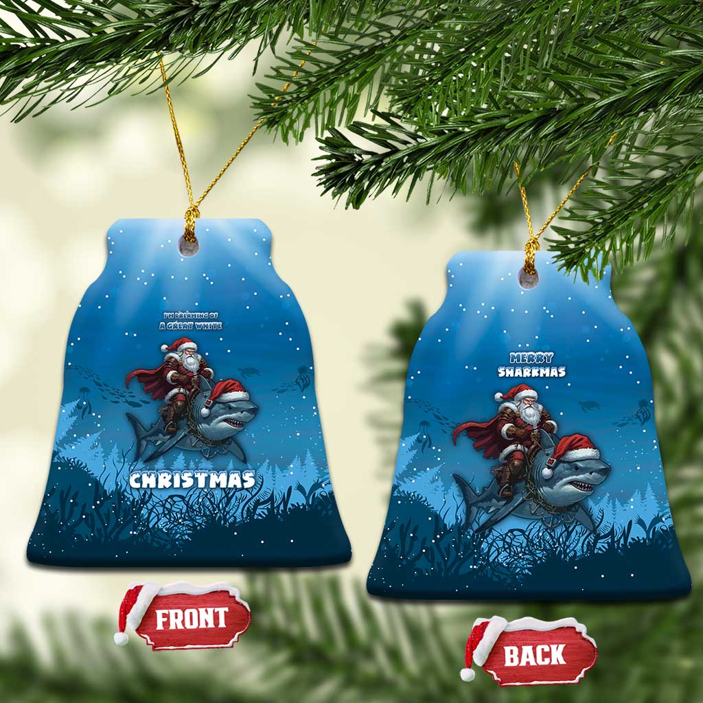 Merry Sharkmas Ceramic Ornament I Am Dreaming Of A Great White Christmas - Wonder Print Shop