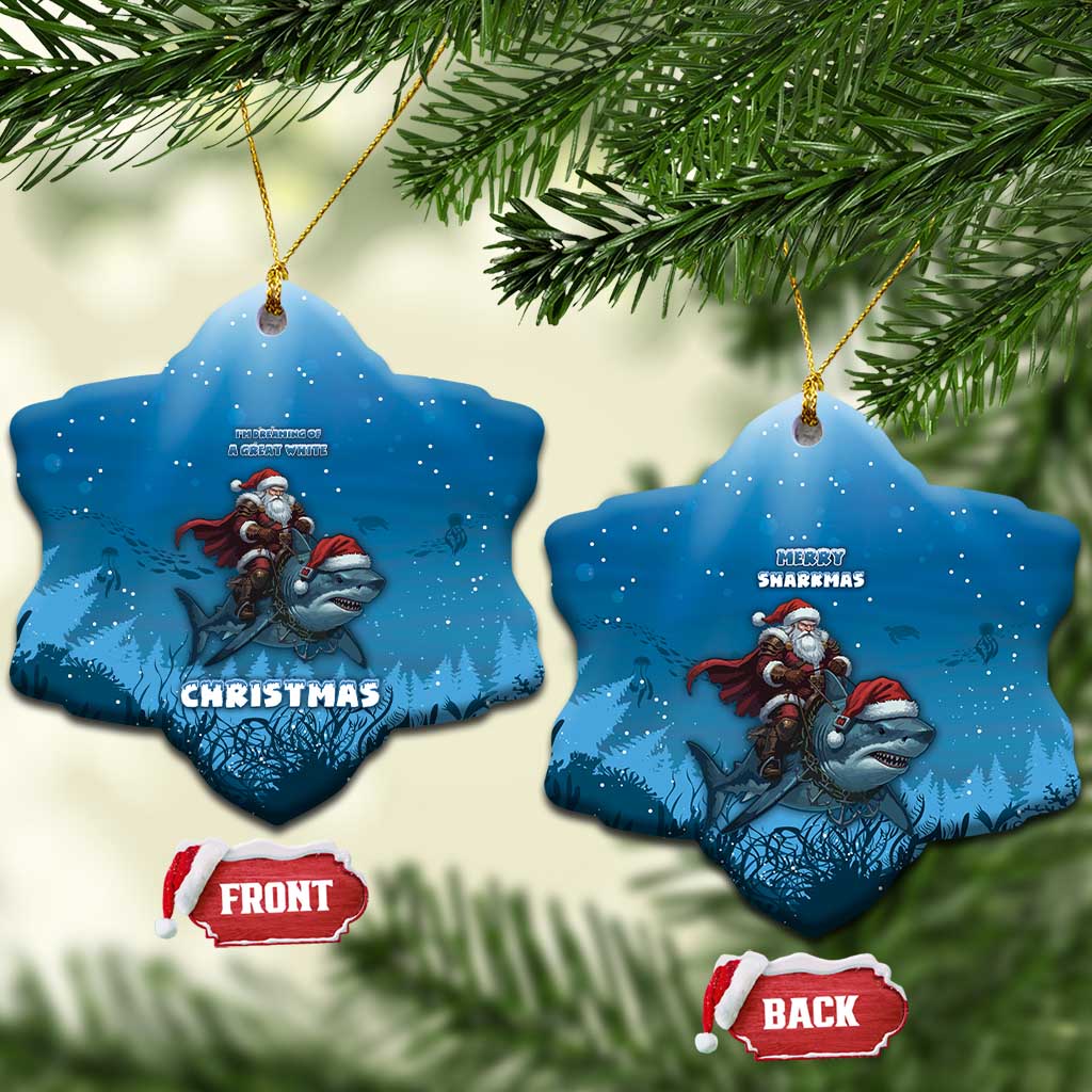 Merry Sharkmas Ceramic Ornament I Am Dreaming Of A Great White Christmas - Wonder Print Shop