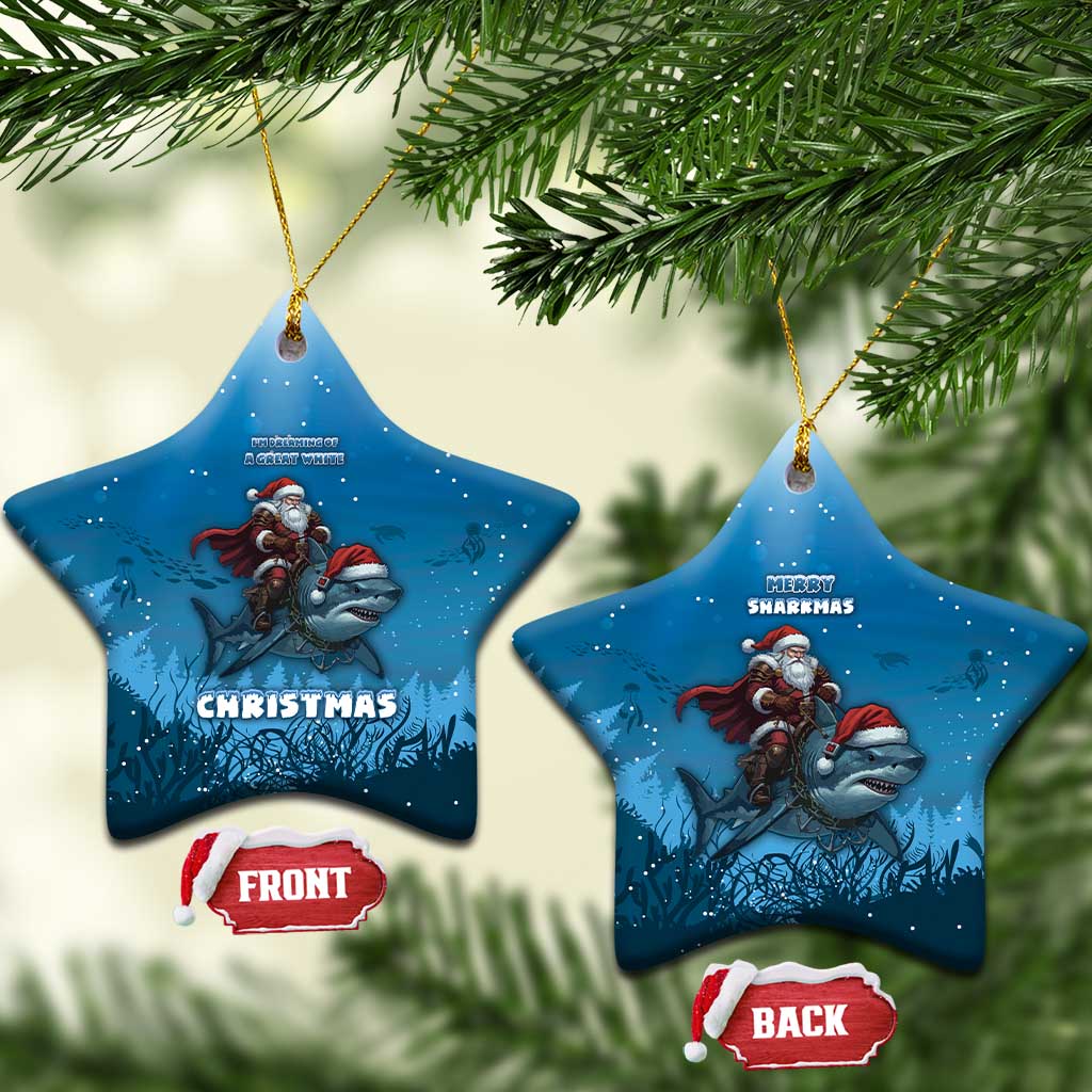 Merry Sharkmas Ceramic Ornament I Am Dreaming Of A Great White Christmas - Wonder Print Shop