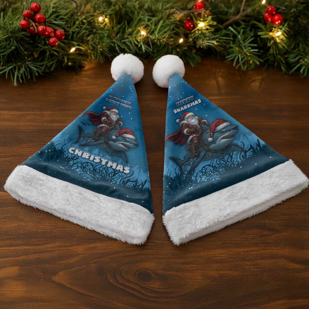 Merry Sharkmas Christmas Santa Hat I Am Dreaming Of A Great White Christmas - Wonder Print Shop