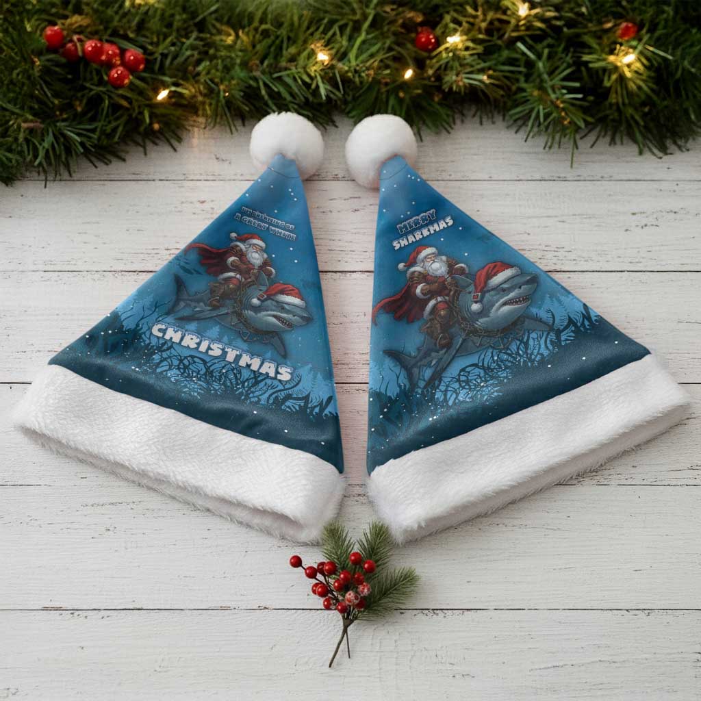Merry Sharkmas Christmas Santa Hat I Am Dreaming Of A Great White Christmas - Wonder Print Shop
